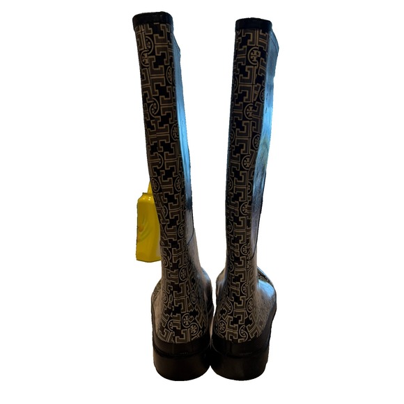 Tory Burch Wellington Rainboot Women's 10 All Over Logo Rubber Waterproof - Picture 6 of 16